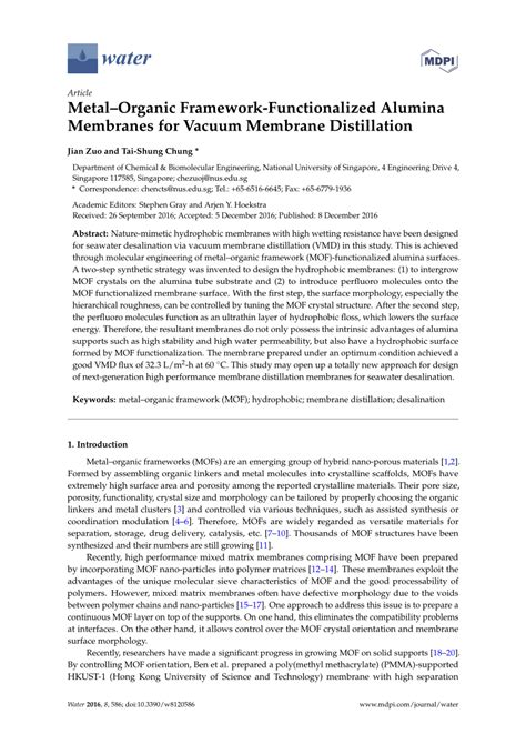 PDF MetalOrganic Framework Functionalized Alumina Membranes For