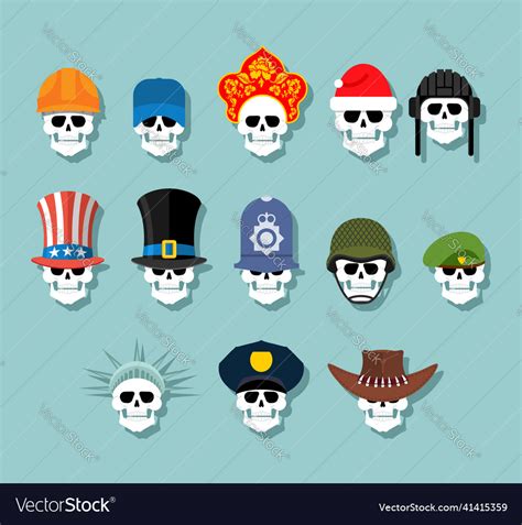 Set Of Skulls In Hats Statue Of Liberty And Uncle Vector Image