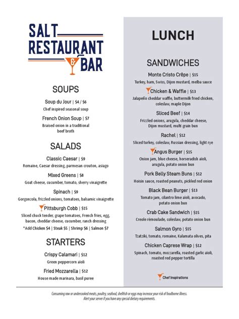 Salt Restaurant And Bar Lunch Menu Pdf Salad Coleslaw