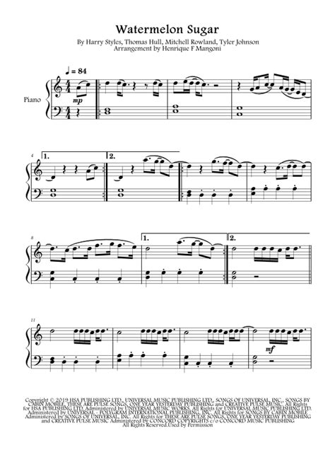 Watermelon Sugar Arr Henrique F Mangoni By Harry Styles Sheet Music