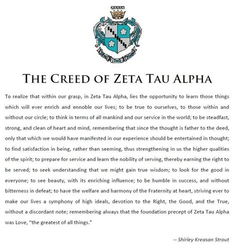 The Creed Zeta Tau Alpha Alpha Fraternity Zeta