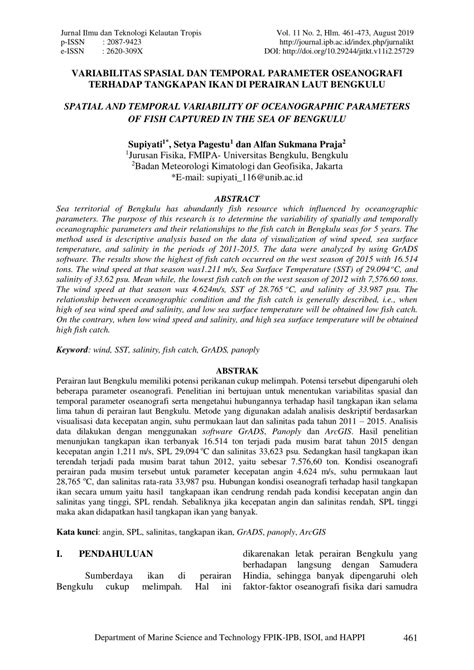 PDF VARIABILITAS SPASIAL DAN TEMPORAL PARAMETER OSEANOGRAFI TERHADAP