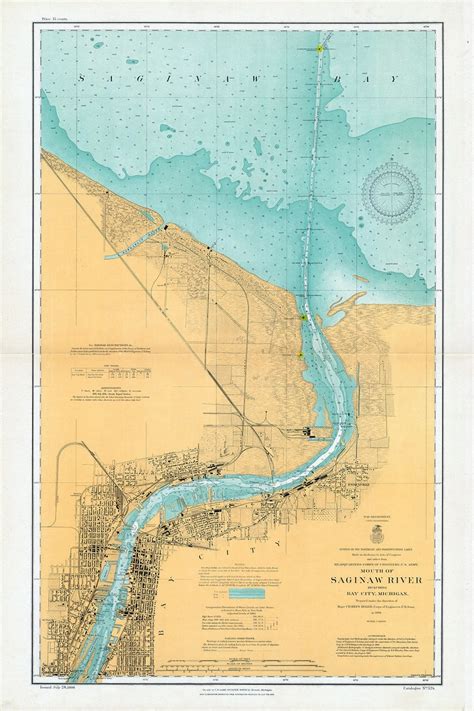 1908 Nautical Chart Saginaw River Bay City Michigan Etsy