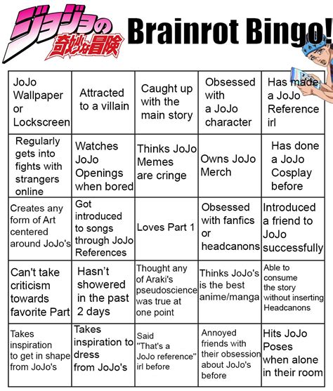 Cursed Jojo On Twitter Jojo Brainrot Bingo