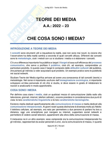 Appunti Completi Di Teoria Dei Media