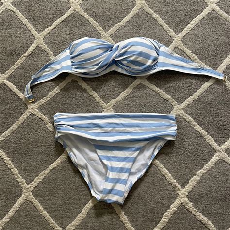 Striped Blue And White Strapless Bikini In Perfect Depop