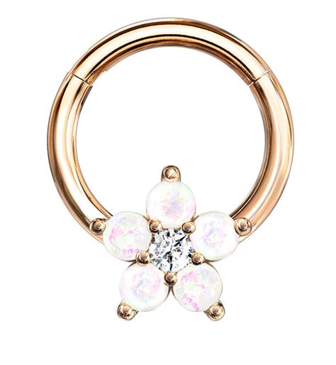 Rose Gold Opalite Glitz Flower Hinged Segment Ring