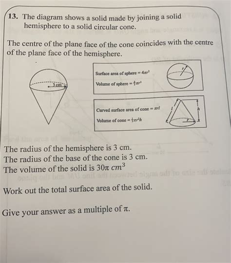 Solved The Diagram Shows A Solid Made By Joining A Solid Hemisphere To