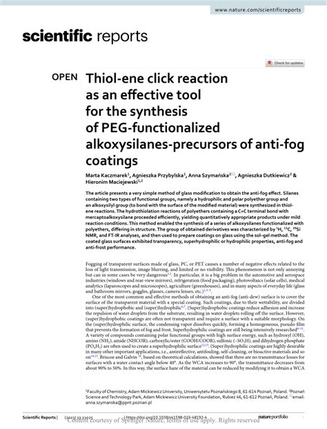 Pdf Thiol Ene Click Reaction As An Effective Tool For The Synthesis