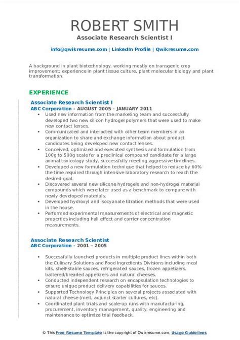 Associate Research Scientist Resume Samples Qwikresume