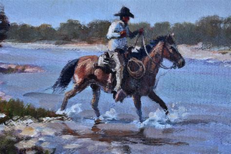 Original Western Oil Painting Texas Cowboy On Horse By Gary Artzt