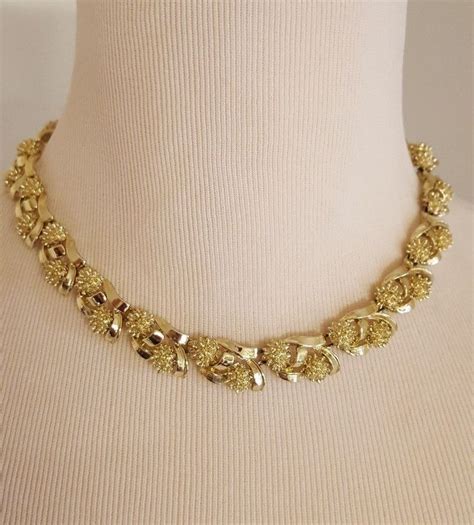 Coro Necklace Choker Gold Tone Textured Vintage Designer Signed Costume