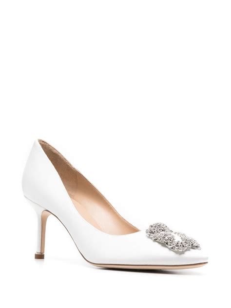 Manolo Blahnik Womens Hangisi 105mm Crystal Buckle Satin Pumps In