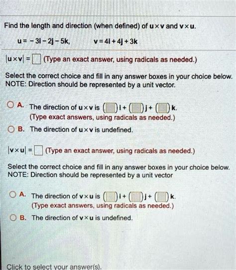 Solved Find The Length And Direction When Defined Of Uxv And Vxu 31