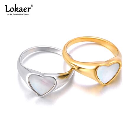 Lokaer Natural Shell Heart Stainless Steel Stylish Ring For Women