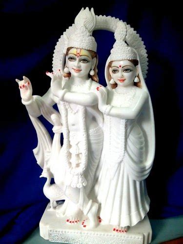 Painted Hindu White Marble Radha Krishna Standing Statue For Home At