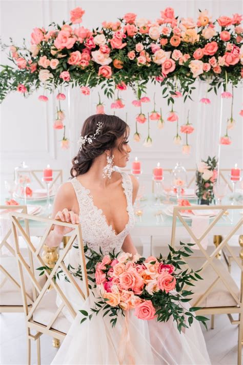 Modern Coral Wedding Inspiration Shoot with Gold, Aqua + White