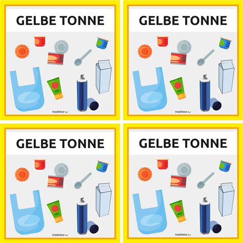 trashnice 4er Set Gelbe Tonne Aufkleber für Mülltrennung Mülltonne