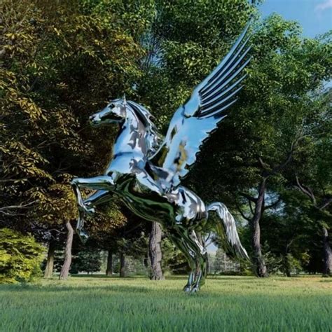 Custom Outdoor Garden Polished Life Size Stainless Steel Pegasus Horse