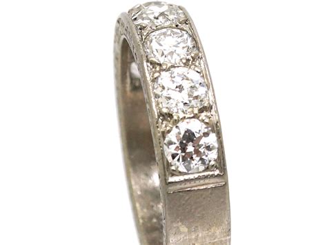 Art Deco Ct White Gold Half Eternity Ring Set With Diamonds U