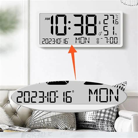 Lcd Screen Large Digital Wall Clock Multifunctional Time Temperature