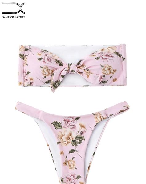 Aliexpress Buy Bandeau Bikini Floral Swimwear Print Swimsuit