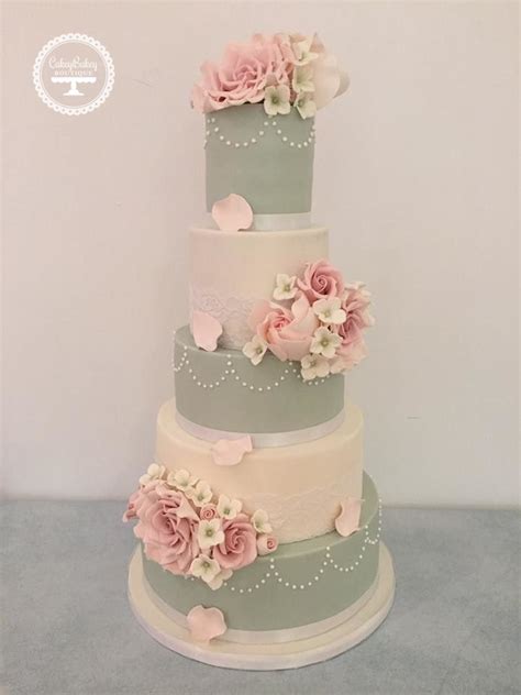 Blush Pink, Sage Green, and Ivory Wedding Cake