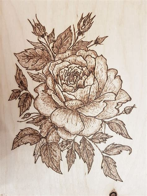 The Rose Flower Pyrography On Birch Plywood Pyrography Wood Flower