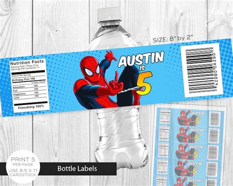 Spiderman Water Bottle Labels Superhero Spiderman Labels Etsy