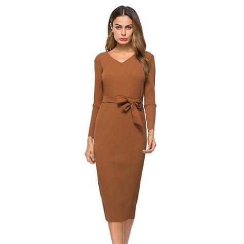 Party Dress Sexy Women Sweater Dress V Neck Slim Bodycon Basic Solid Color Knitted Pencil Dress Ws44