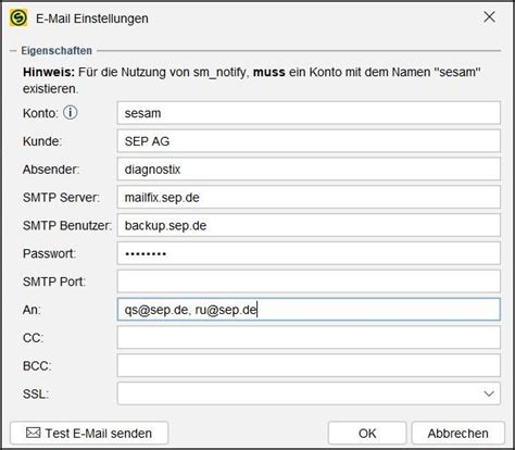Konfigurieren Des E Mail Kontos Sepsesam