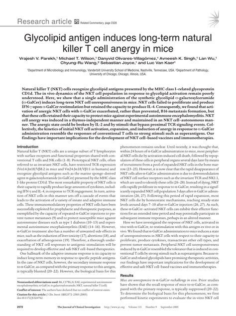 Pdf Glycolipid Antigen Induces Long Term Natural Killer T Cell Anergy