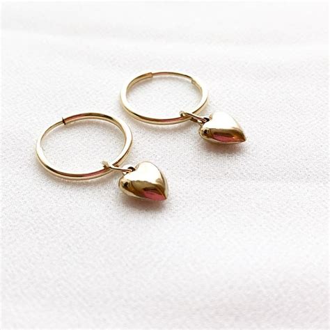 Heart Hoop Earrings Sterling Silver Heart Hoop Earrings Gold Bar