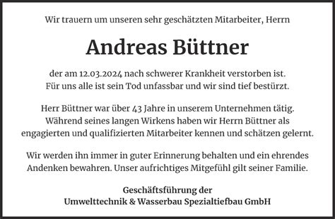 Traueranzeigen von Andreas Büttner abschied nehmen de