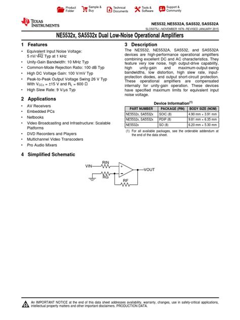 Ne5532 Datasheet | PDF | Amplifier | Operational Amplifier