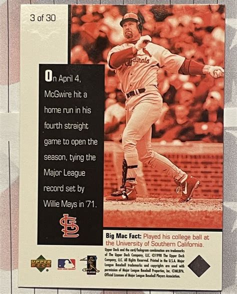 1998 Upper Deck Mark McGwire Home Run Chase For 62 Card 3 Of 30 EBay