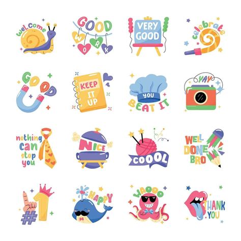 Collection of Words Flat Stickers 28000349 Vector Art at Vecteezy