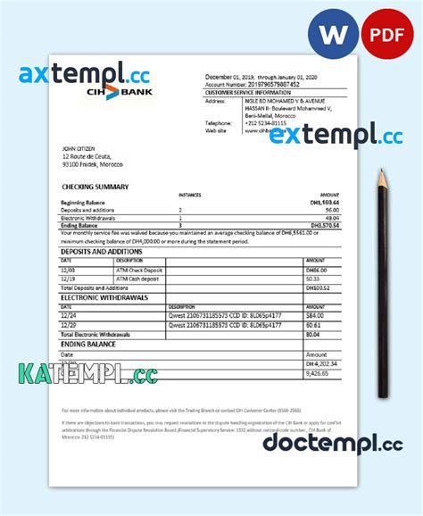 Sample Morocco CIH Bank Proof Of Address Statement Template In Word And