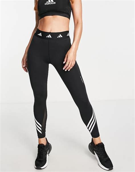 Adidas Training Techfit 3 Stripe Leggings In Black Asos