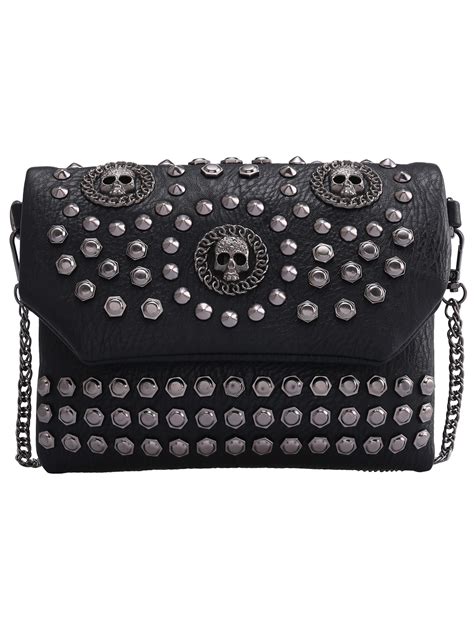 Black With Studded Skull Shoulder Bag Shein Sheinside