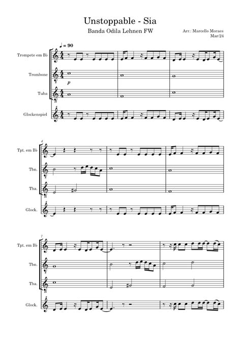 Unstoppable Sia Sheet Music For Trombone Tuba Glockenspiel Trumpet