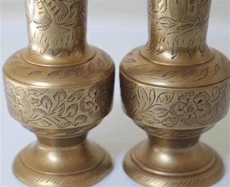 Pre Owned Pair Of Antique Indian Brass Vases 12 X 6cm Each Etsy