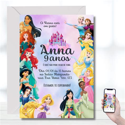 Convite Digital Princesas Disney Elo Produtos Especiais