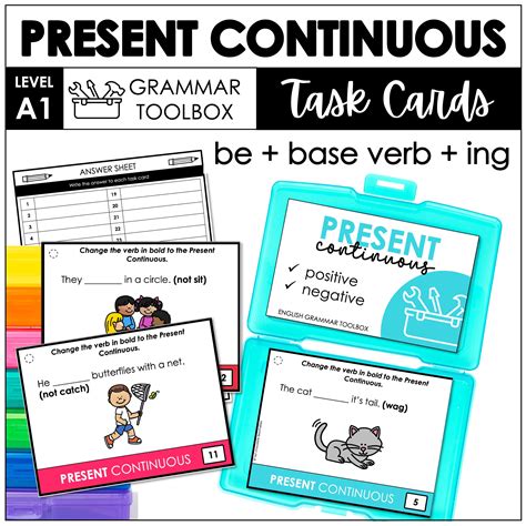 Present Continuous Tense Task Cards Verb Conjugation In Sentences