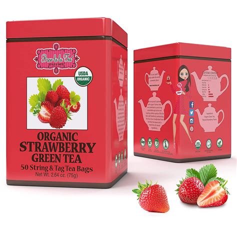 3 Pack Brew La La Organic Green Tea Natural Strawberry Flavor 50 Tea Bag Tin