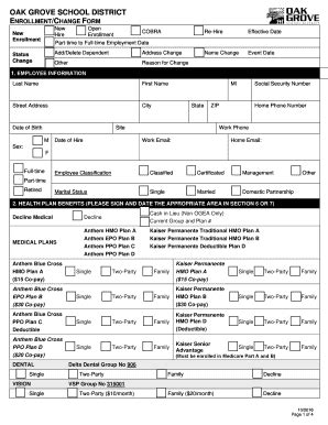 Fillable Online Benefit Enrollment And Change Form Word Version Used