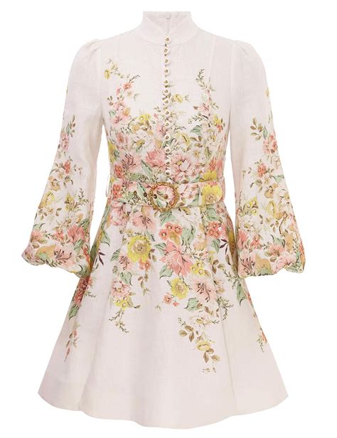 Matchmaker Buttoned Mini Dress Ivory Coral Floral Online Floral Linen