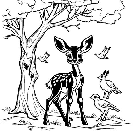 Bambi And Birds Coloring Drawing Lulu Pages