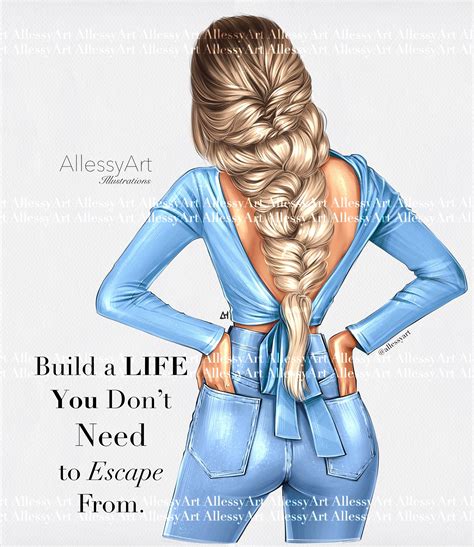 Instant Download Digital Fashion Illustration Boss Babe Blue Outfit