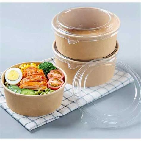 Bowl Kraft 1300 Ml 44 Oz Con Tapa Transparente